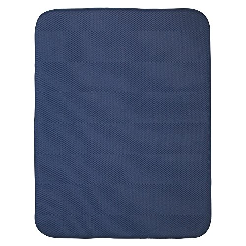 InterDesign iDry Tapete de Cocina, Alfombrilla escurreplatos Extragrande y Gruesa de poliéster y Microfibra para un Secado rápido, Azul Marino/Blanco