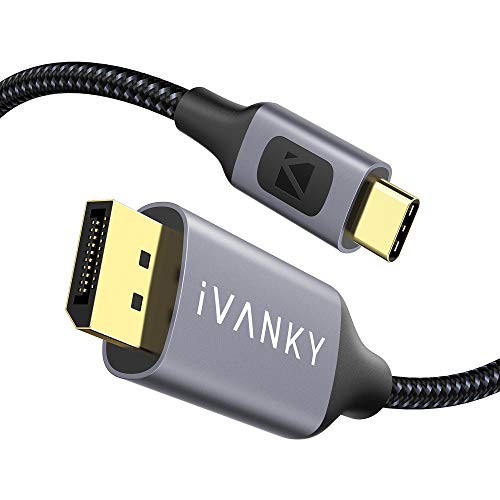 IVANKY Cable USB C a DisplayPort 4K a 60Hz, 2M Nylon Cable Tipo C a DisplayPort, Compatible con MacBook Pro 2018/2017, iPad Pro 2018, Samsung Galaxy S9/S8, Huawei Mate 10/20, P20 - Gris y Negro