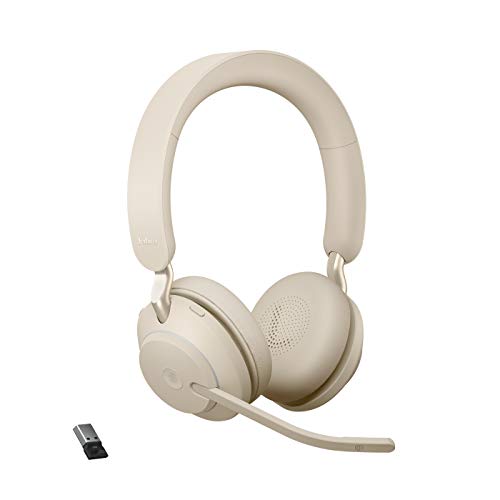 Jabra Evolve2 65 Auriculares Inalámbricos Estéreo con Cancelación de Ruido, Certificados para Microsoft Teams, Batería de Larga Duración, Adaptador Bluetooth USB-A, Beige