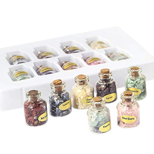 Jcevium 1 caja de 9 botellas de piedras preciosas naturales semipreciosas, cristal curativo, reiki, Wicca, viaje, piedras naturales, decoración