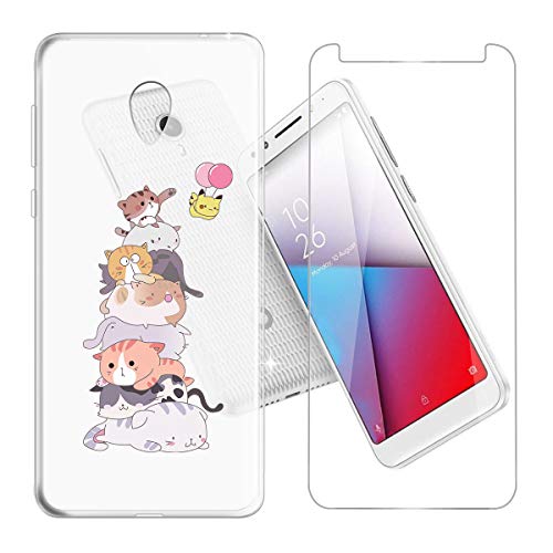 JIENI Funda para Vodafone Smart N9 Lite Semi-Transparente Suave Silicona TPU Gato Pikachu Carcasa Caso Case + Cristal Templado Film Protectora Vidrio Protector de Pantalla para (5.34")