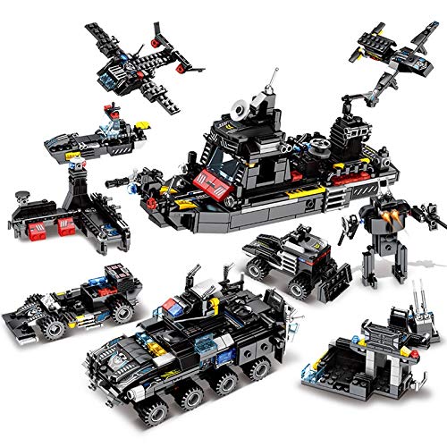 JKMQA 8 unids/Lote 695pcs City Police Swat Truck Building Blocks Sets Ship Vehicle Technic Ladrillos Brinquedos Juguetes educativos para niños