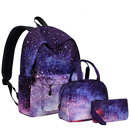 JOSEKO Colegio Mochila para Niñas Muchachos Mochila de Estudiante, Bolsos Escolares para niños Mochila para (Estrellado Cielo + Estuche F+Bolsa del Almuerzo)