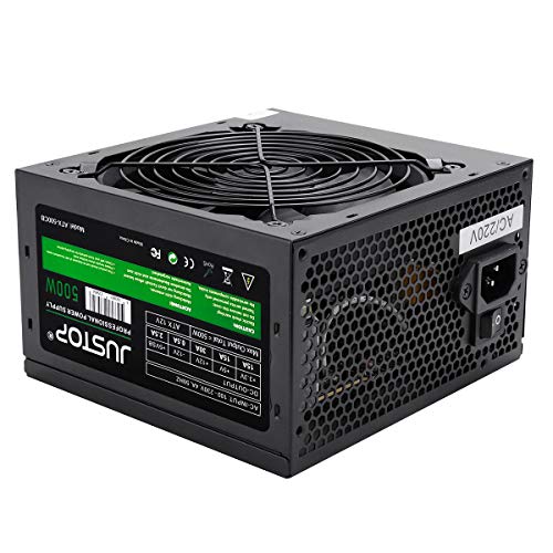 JUSTOP Fuente de alimentación ATX para PC de 500 W, 120 mm, ventilador de refrigeración silencioso, 3 SATA / 24 pines / 4 pines 12 V / 2 MOLEX