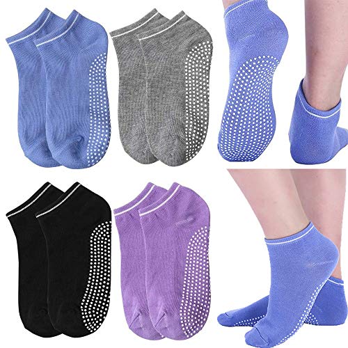 KaiYunSheng Antideslizantes Calcetines Pilates Yoga 4 Par Calcetines de Deporte Traspirable Mujer para Yoga Pilates Barra Ballet Danza Fitness Algodon