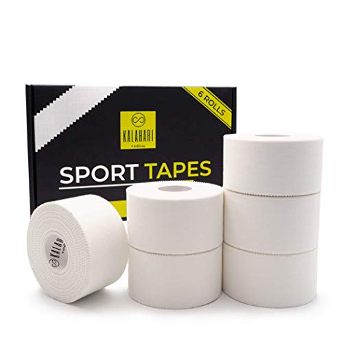 KALAHARI 6 x Tape Deportivo Blanco - 3.8cm x 13.7m - Cinta Adhesiva con Borde Serrado, 100% Algodón