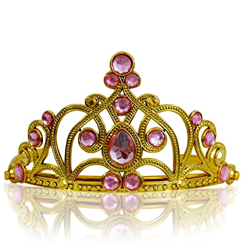 Katara 1682 - Diadema de Princesa Accesorio de Disfraz Corona de Cuentos de Hadas - Dorada con Cristales, Rosa Claro