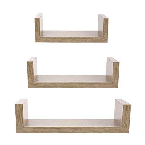 KELZIA Estantería para Pared en Forma de U-Set de 3 Estantes Flotantes-Juego de Baldas para Libros y Objetos de decoración- 3 Repisas auxiliares (Madera)