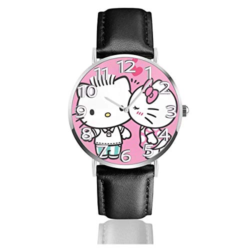 Kissing Hello Kiitty Unisex Easy Reader Reloj analógico de Cuarzo con Correa de Cuero