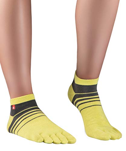 Knitido Track&Trail Spins Calcetines Deportivos con Dedos de Hombre y Mujer, para Deporte, Running y Zapatos de Cinco Dedos, Talla:43-46, Colores:Amarillo/Antracita (901)