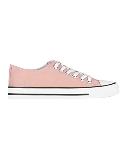 KRISP Zapatillas Mujer Tipo Estilo Imitación Casuales Lona Cordones Baja Alta Puntera Goma, Rosa/Blanco (2345), 37 EU (4 UK), 2345-PNKWHT-4