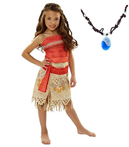 La Señorita Vaiana Moana Vestido Disfraz para niña + Collar Vaiana Gratuito (8-9 años - 150)