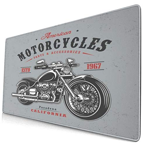 LASINSU Alfombrilla Gaming,Retro Motorcycle Race Classic Fast On Vintage Badge 66 Moto Bike Garage Biker Black Freedom Chopper,con Base de Goma Antideslizante,750×400×3mm