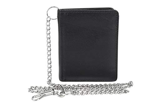 LEAS Biker Cartera Hombre con Cadena Bolsa Monedero para señoras RFID Monedero Protección de Informaciones privadas Cartera de Bloqueo RFID, Piel auténtica, Negro