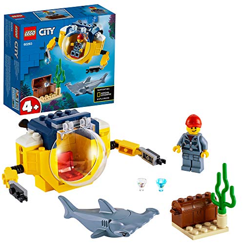 LEGO 60263 City Océano: Minisubmarino, Juguete de Construcción con Figurita, Cofre de Tesoro Pirata y Pez Martillo