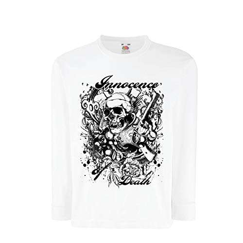 lepni.me Camiseta para Niño/Niña Inocencia de la Muerte - Calavera Arte, gráfico de Heavy Metal (9-11 Years Blanco