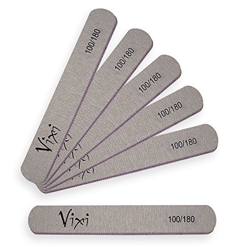 Limas By Vixi profesionales rectas de de doble cara 100/180 (tamaño: 8x2 cm) – Lima abrillantadora de manicura, pedicura para uñas naturales, acrílicas, falsas postizas. (5 x Lima de uñas)