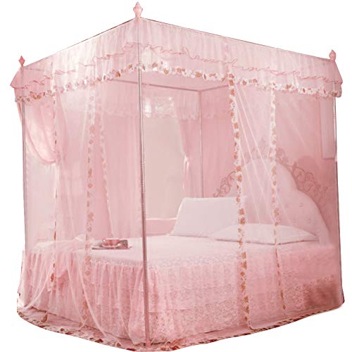 Liyeehao Mosquitero Cortina de Cama con Dosel de 4 Postes de Esquina para niñas y Adultos 3 mosquitera de Apertura Accesorios de decoración de Dormitorio de Princesa de Lujo(Rosa S)