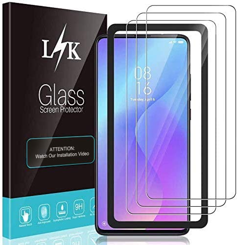 LϟK 3 Pack Protector de Pantalla para Xiaomi Mi 9T y Xiaomi Mi 9T Pro - Cristal Vidrio Templado - Dureza 9H Funda Compatible Marco de Posicionamiento Sin Burbujas Kit Fácil de Instalar