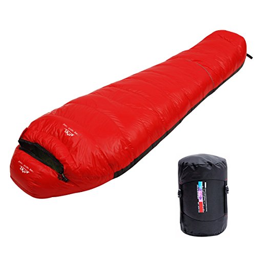 LMR Ultraligero Saco de Dormir Tipo Momia, para las 4 temporadas,a prueba de agua, Saco de compresión (rojo)