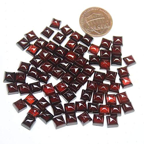 LOVEKUSH LKBEADS Granate rojo natural liso cuadrado cabujón de piedras preciosas sueltas, lote de 75 piezas para fabricación de joyas, tamaño 6-16 mm, código HIGH-28195