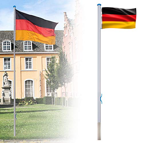 LZQ - Mástil de aluminio para bandera, 6,50 m, incluye bandera de Alemania, mástil de cuerda y manguito de suelo, mástil de aluminio, 5 alturas diferentes