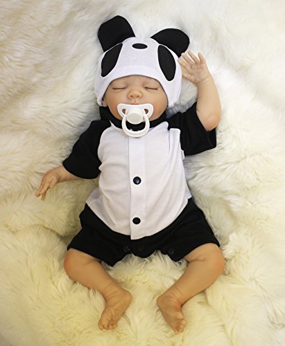 MAIDE DOLL Reborn Muñecas de bebé de Vinilo de Silicona Suave Realista Recién Panda Coat Negro Zapatos de Pantalones Nacido para niños Mayores de 3 años Juguete-50CM