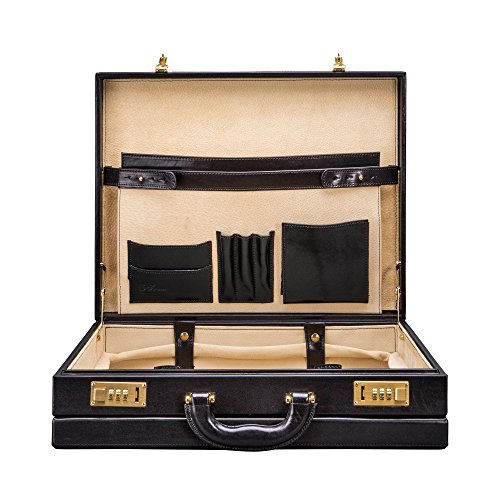 Maxwell Scott® Exclusivo maletín ejecutivo expandible tipo attaché case en cuero Italiano de lujo color negro (Strada)