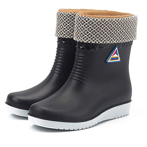 Mcottage Mujer Cálido Antideslizante Lluvia Botas Mid-Tube Puntera Redonda Botas de Nieve Exterior Zapatos para Agua - Negro, 38