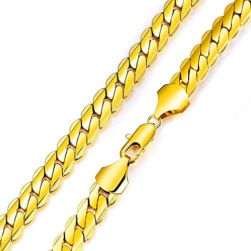 MENCNKI Collar, Grande Cadena Ancha de Oro Amarillo de 18 Quilates Ancho de la Cara 0.7 cm / 0.8 cm Collar Ideal para Hombres y Bandas de Rock para Adolescentes,65cm*0.9cm