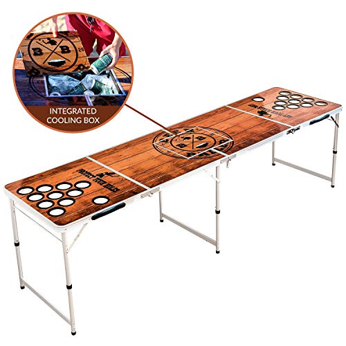 Mesa de Beer Pong Premium de BeerBaller – diseño en Madera (Resistente al Agua) – Compartimento refrigerante Integrado – Huecos para la Estabilidad de los Vasos y guardabolas (Incluye 6 Bolas Gratis)