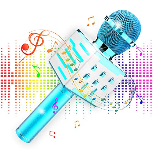 Micrófono Inalámbrico Karaoke Bluetooth, Altavoz de Alta Fidelidad de 10W Microfono Karaoke con Luz LED multicolor 4 en 1 para Niños Canta Partido Musica, Compatible con Android/iOS/PC/AUX