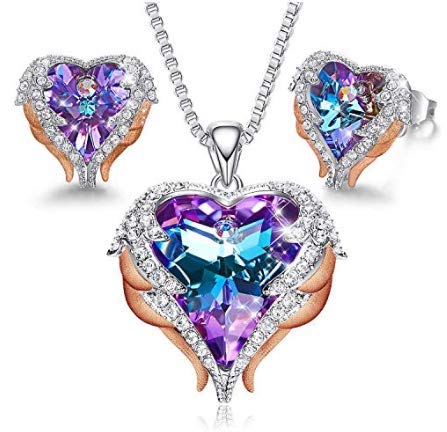 MINCHEDA Colgante y Pendientes, Juegos de Joyas Forma de Corazón para Mujer de Cristal con Caja de Regalo para Día de San Valentín