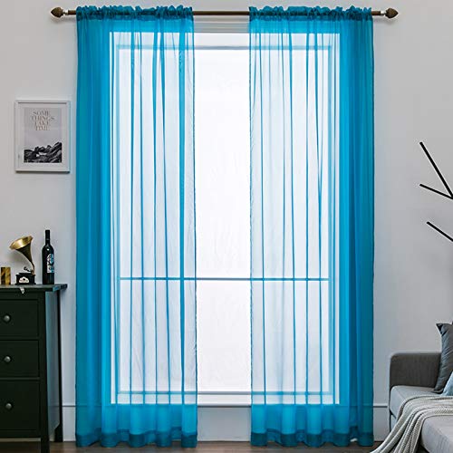 MIULEE Regalo Cortinas Poliéster Translucida de Dormitorio Moderno Ventana Visillos Salon para Sala Cuarto Dormitorio Comedor Salon Cocina Salón de Azul Claro 2 Unidades 140x245cm