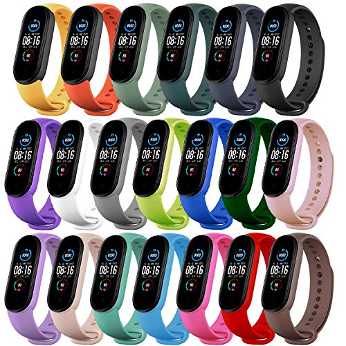 Monuary 20 Piezas Correas Compatible con Xiaomi Mi Band 5 / Amazfit Band 5 Pulsera, Silicona Reloj de Recambio Brazalete Coloridos Correa para Xiaomi Mi Smart Band 5 / Amazfit Band 5 (20 Colores)