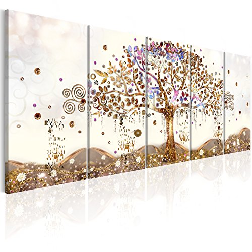 murando - Cuadro en Lienzo Arbol Klimt 100x40 cm Impresión de 5 Piezas Material Tejido no Tejido Impresión Artística Imagen Gráfica Decoracion de Pared Abstracto l-A-0009-b-n