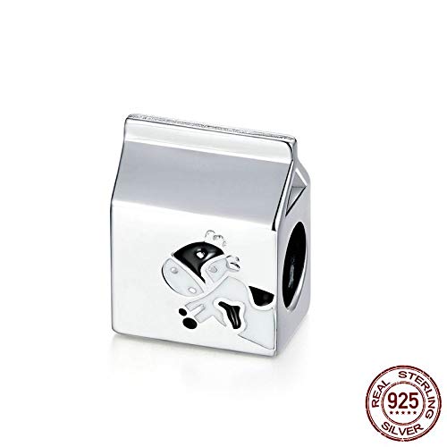 MZNSQB Genuino 925 Plata esterlina Leche Caja Esmalte Vaca Encanto para Pulsera Original Marca joyería fabricación Femenina