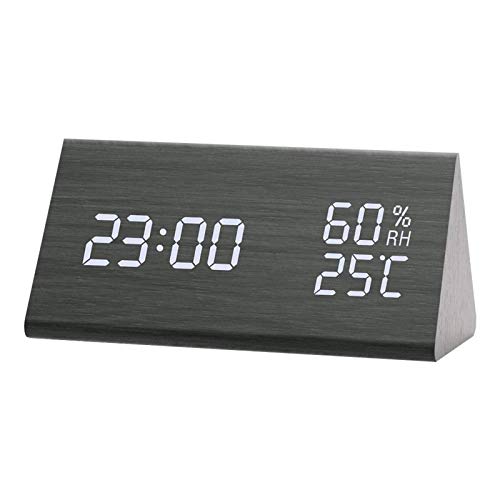 N-B Reloj Despertador De Humedad Y Temperatura TriáNgulo Digital HabitacióN De Bebé Reloj De Madera Mute Luminoso Led ElectróNico AñO Nuevo