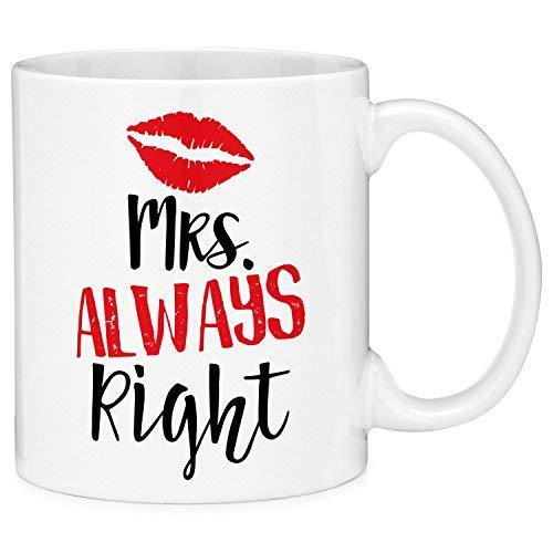 N\A Tazas de café de 11 oz Sra. Always Right Wife Lápiz Labial Beso Cita Divertida Novedad Taza de café Taza de té con Caja de Regalo