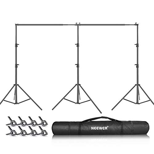 Neewer Foto Video Estudio Soporte Telón Fondo 3x6 Metros (Altura x Ancho) Ajustable Kit Sistema Soporte de Fondo con 3 Soportes 2 Barras Transversales 8 Abrazaderas