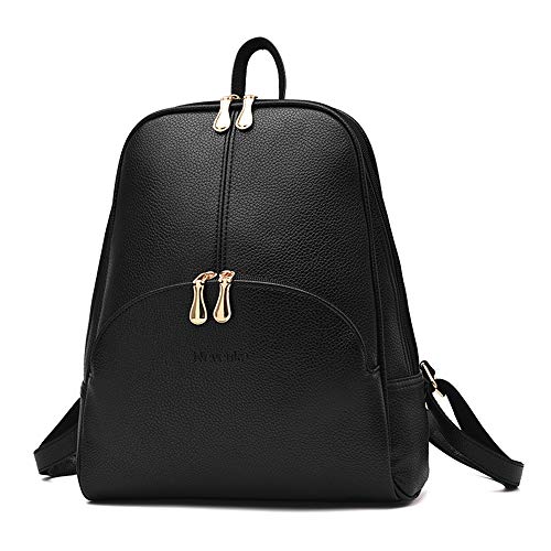 Nevenka Mochila Mujer, Mochila Portátil de Cuero PU Bolsa Mujer Casual para Escuela, Oficina, Viajes, Gimnasio, Campamento, Excursión 8 Colores Disponibles (Negro)