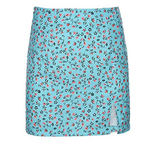 N\P Floral Impreso De Verano De La Falda Dulce Lado De División De Cintura Alta Falda De Las Mujeres Slim Mini Faldas