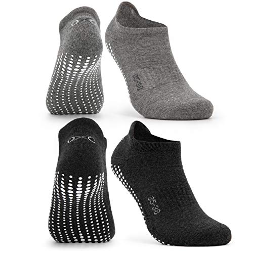 Occulto Calcetines Antideslizantes para Mujer y Hombre (2-4 Pares), Calcetines para Yoga y Pilates Mujer Hombre 2 Pares | Gris Negro 35-38