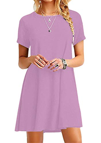 OMZIN Camisa Larga de Manga Corta para Mujer Top Informal Una línea Vestido de túnica Cómodo camisón Traje de Pijama,Violeta Claro,L