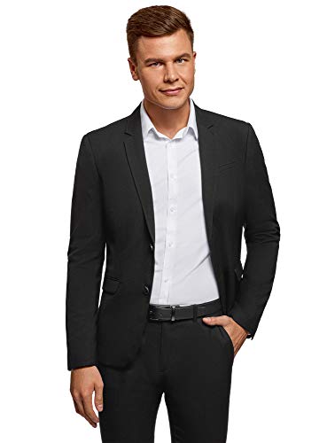 oodji Ultra Hombre Chaqueta Básica Entallada, Negro, 50