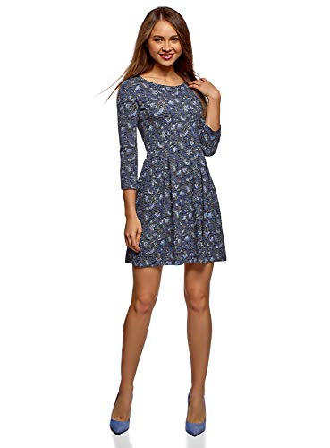 oodji Ultra Mujer Vestido de Punto Entallado, Azul, ES 36 / XS