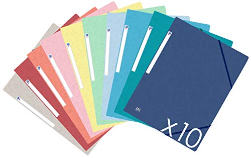 Oxford TopFile+ – Lote de 10 carpetas de cartón con 3 solapas formato A4, cierre elástico, 10 colores surtidos