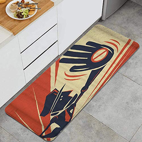 PANILUR Alfombras para Cocina Baño de Cocina Absorbente Alfombrilla，Oficial de policía Dando mostrando Gran señal de Stop de Mano，para Dormitorio Baño Antideslizantes Lavables