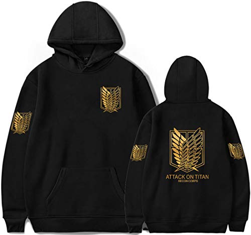 PANOZON Sudadera Attack on Titan para Hombre Chaqueta de Anime con Capucha Scouting Legion Series Manga (4XL, A-Negro 9072-1)