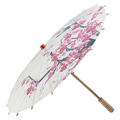 Paraguas Hecho a Mano Papel De Aceite Pintura Clásica Plum Blossoms Dancing Props Parasol a Prueba De Lluvia Retráctil con Mango De Madera